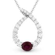 0.91ct Ruby & Diamond Water Drop Charm Journey Pendant in 18k White Gold w/ 14k Chain Necklace