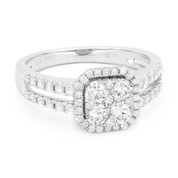 0.92ct Round Brilliant Cut Diamond Pave Right-Hand Cluster Ring in 14k White Gold
