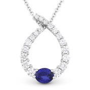0.92ct Sapphire & Diamond Water Drop Charm Journey Pendant in 18k White Gold w/ 14k Chain Necklace