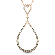 0.94ct Round Cut Brown & White Diamond Pave Open Tear-Drop Pendant & Chain Necklace in 14k Rose & Black Gold