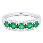 0.96ct Oval Cut Emerald & Round Diamond Pave Anniversary Ring / Band in 18k White Gold