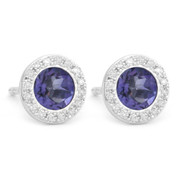 0.96ct Round Brilliant Cut Iolite & Diamond Martini Stud Earrings in 14k White Gold