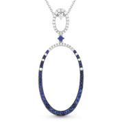 1.02ct Round Cut Sapphire & Diamond Pave Open Double-Oval Pendant & Chain Necklace in 14k White & Black Gold