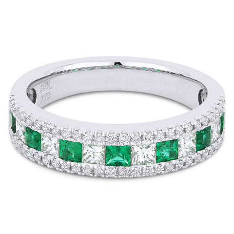 1.03ct Princess Cut Emerald & Diamond & Round Diamond Pave Anniversary ...