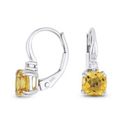 1.06ct Cushion Cut Citrine & Round Diamond 14x5mm Leverback Drop Earrings in 14k White Gold