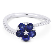 1.07ct Pear-Shaped Sapphire & Round Cut Diamond Right-Hand Flower Ring in 18k White Gold