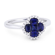 1.08ct Sapphire Cluster & Diamond Pave Right-Hand Flower Ring in 18k White Gold