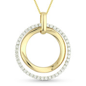 1.08ct Round Cut Diamond Eternity Double-Circle Pendant & Chain Necklace in 14k Yellow & White Gold