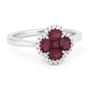 1.09ct Ruby Cluster & Diamond Pave Right-Hand Flower Ring in 18k White Gold