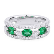 1.10ct Oval Cut Emerald & Round Diamond Anniversary Ring / Wedding Band in 18k White Gold