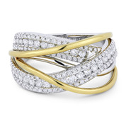 1.11ct Round Cut Diamond Pave Overlap Swirl Right-Hand Statement Ring in 18k White & Yellow Gold