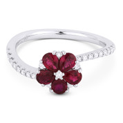 1.14ct Pear-Shaped Ruby & Round Cut Diamond Right-Hand Flower Ring in 18k White Gold