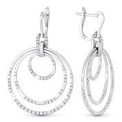 1.14ct Round Cut Diamond Pave Circle-Stack Drop Earrings in 14k White Gold
