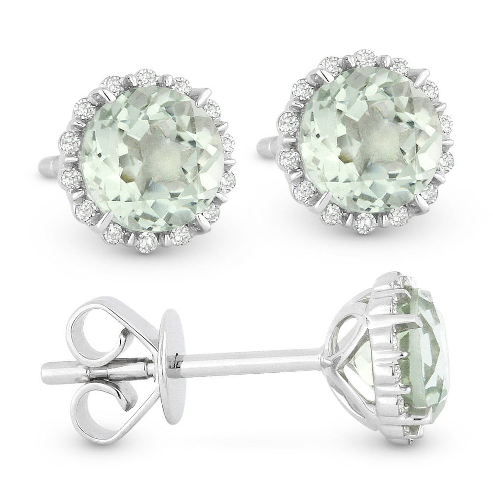 1.14ct Round Brilliant Cut Green Amethyst & Diamond Halo Stud Earrings