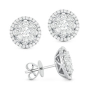 1.15ct Round Brilliant Cut Diamond Cluster & Halo Stud Earrings in 14k White Gold