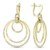 1.15ct Round Cut Diamond Pave Circle Stack Dangling Earrings in 14k Yellow Gold