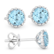 1.16ct Round Brilliant Cut Blue Topaz & Diamond Halo Stud Earrings in 14k White Gold