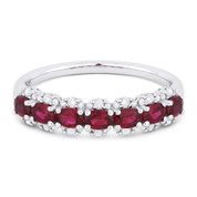 1.17ct Oval Cut Ruby & Round Diamond Pave Anniversary Ring / Wedding Band in 18k White Gold