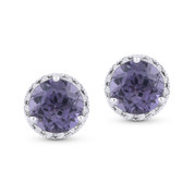1.17ct Round Brilliant Cut Synthetic Alexandrite & Diamond Halo Martini Stud Earrings in 14k White Gold