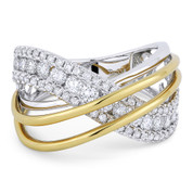 1.18ct Round Cut Diamond Pave Overlap Swirl Right-Hand Statement Ring in 18k White & Yellow Gold