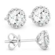 1.18ct Round Brilliant Cut White Topaz & Diamond Pave Halo Stud Earrings in 14k White Gold