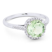 1.19ct Round Brilliant Cut Green Amethyst & Diamond Halo Promise Ring in 14k White Gold