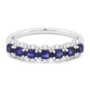 1.19ct Oval Cut Sapphire & Round Diamond Pave Anniversary Ring / Wedding Band in 18k White Gold