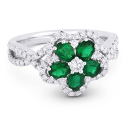 1.19ct Oval Cut Emerald & Round Brilliant Diamond Flower-Design Cocktail Ring in 18k White Gold