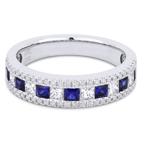 1.22ct Princess Cut Sapphire & Diamond & Round Diamond Pave Anniversary ...