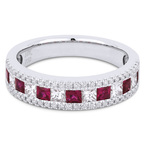 1.24ct Princess Cut Ruby & Diamond & Round Diamond Pave Anniversary ...