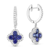 1.27ct Princess & Round Cut Sapphire Cluster & Diamond Pave Dangling Earrings in 18k White Gold