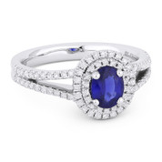 1.28ct Oval Cut Sapphire & Round Diamond Pave Double-Halo Engagement Ring in 18k White Gold