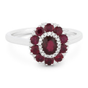 1.34ct Ruby & Diamond Pave Right-Hand Flower Ring in 18k White Gold