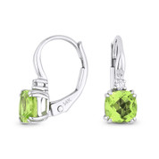 1.34ct Cushion Cut Peridot & Round Diamond 14x5mm Leverback Drop Earrings in 14k White Gold