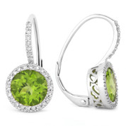 2.93ct Round Brilliant Cut Peridot & Diamond Leverback Drop Earrings in 14k White Gold