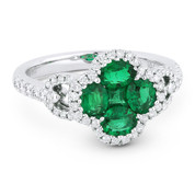 1.35ct Emerald Cluster & Diamond Pave Right-Hand Flower Ring in 18k White Gold