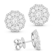 1.36ct Round Brilliant Cut Diamond Cluster Flower Stud Earrings in 18k White Gold
