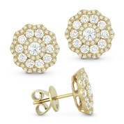 1.40ct Round Brilliant Cut Diamond Cluster Flower Stud Earrings in 14k Yellow Gold