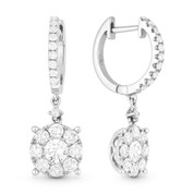 1.40ct Round Cut Diamond Cluster & Pave Dangling Circle Piece Earrings in 14k White Gold