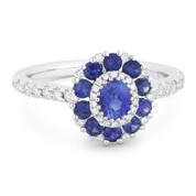 1.41ct Blue Sapphire & Diamond Pave Right-Hand Flower Ring in 18k White Gold