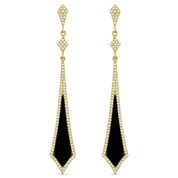 1.43ct Black Onyx & Diamond Pave Arrow-Style Dangling Stiletto Earrings in 14k Yellow Gold