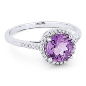 1.43ct Round Brilliant Cut Purple Amethyst & Diamond Halo Promise Ring in 14k White Gold