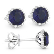 1.43ct Round Brilliant Cut Lab-Created Blue Sapphire & Diamond Halo Stud Earrings in 14k White Gold