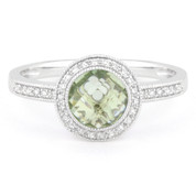 1.45ct Checkerboard Green Amethyst & Round Cut Diamond Pave Halo-Design Ring in 14k White Gold