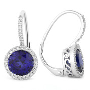 3.83ct Round Brilliant Cut Lab-Created Blue Sapphire & Diamond Leverback Drop Earrings in 14k White Gold