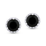 1.49ct Round Brilliant Cut Black Onyx & Diamond Halo Martini Stud Earrings in 14k White Gold