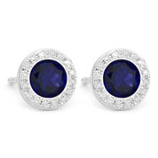 1.45ct Round Brilliant Cut Lab-Created Blue Sapphire & Diamond Martini Stud Earrings in 14k White Gold