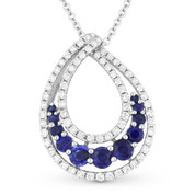 1.50ct Sapphire & Diamond Pave Tear-Drop Statement Pendant in 18k White Gold Pendant w/ 14k Chain Necklace