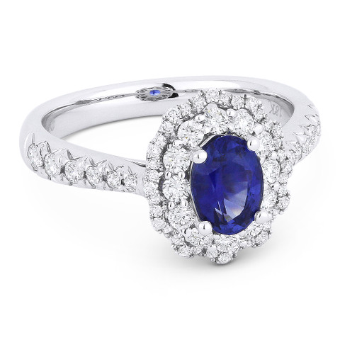 1.52ct Oval Cut Blue Sapphire & Diamond Pave Halo Engagement Ring in ...