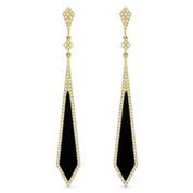 1.54ct Black Onyx & Diamond Pave Arrow-Style Dangling Stiletto Earrings in 14k Yellow Gold